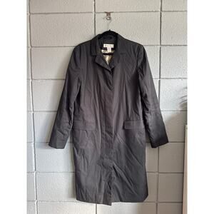 Women's Brooks Brothers Black Long Trench Overcoat Twill Cotton Blend Coat sz M